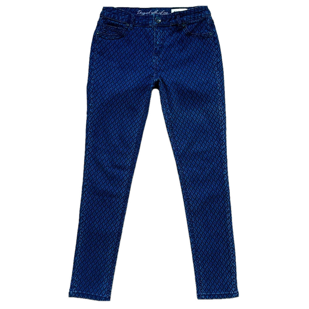 Foxy Jeans Olivia Jegging Mid Rise Diamond Pattern Dark Blue Cigarette Jeans 29